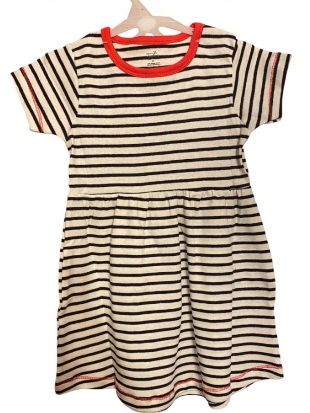 Touched by Nature Girls' Navy & Ivory Stripe Dress with Coral Trim NWT Size 4T
